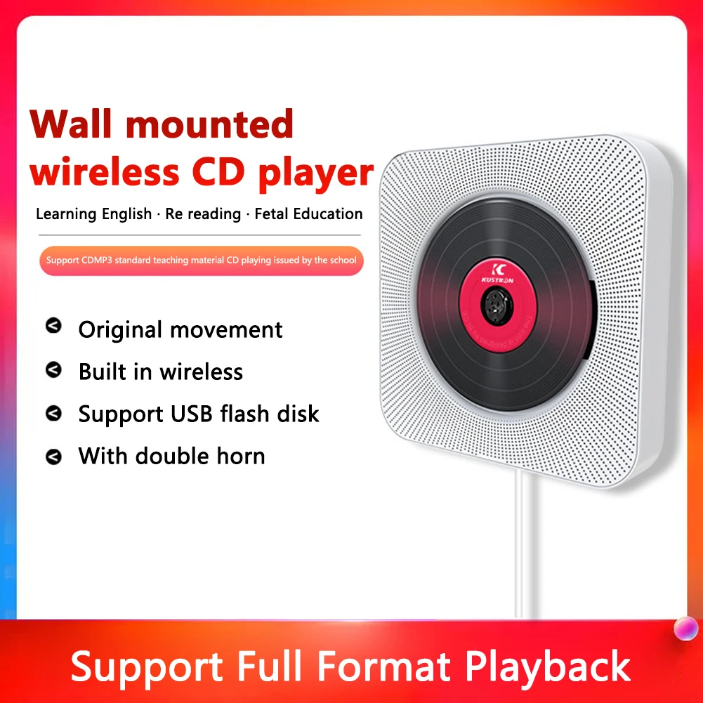 

Portable Stereo CD Players Bluetooth-compatible 5.0 Wall Mounted Stereo Speaker LED Display 3.5mm AUX Jack with Remote Control