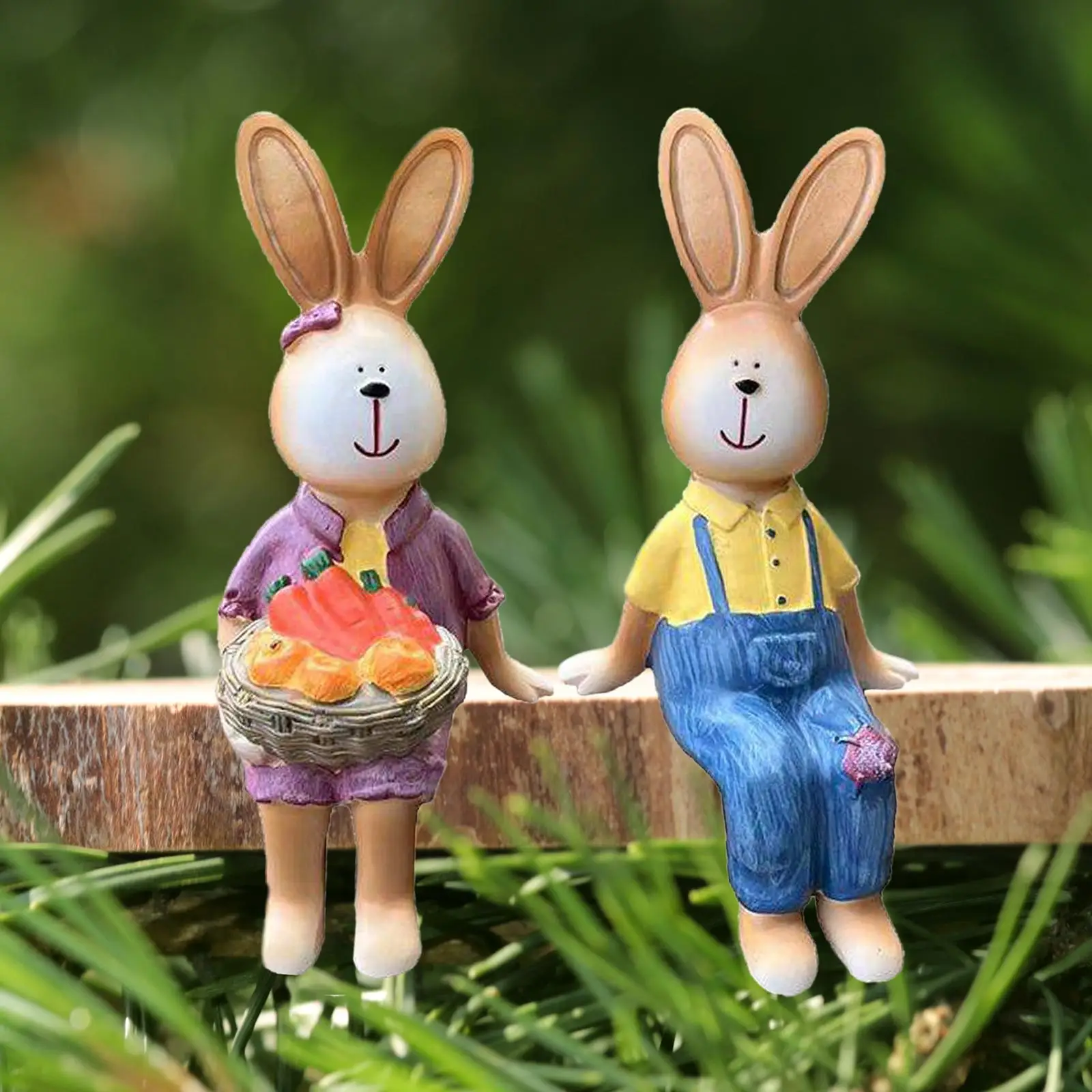 

2x Sitting Rabbit Ornament Tabletop Cute Decorative Scene Layout Commemorative Handcraft Artwork Sculpture for Bedroom Bathroom