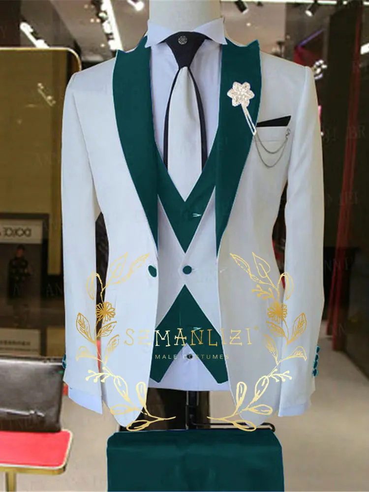 Suits For Men 2022 Latest Design Blazer Sets Black White 3 Piece Trajes De Hombre Luxury Fashion Prom Party Dress Wedding Tuxedo images - 6
