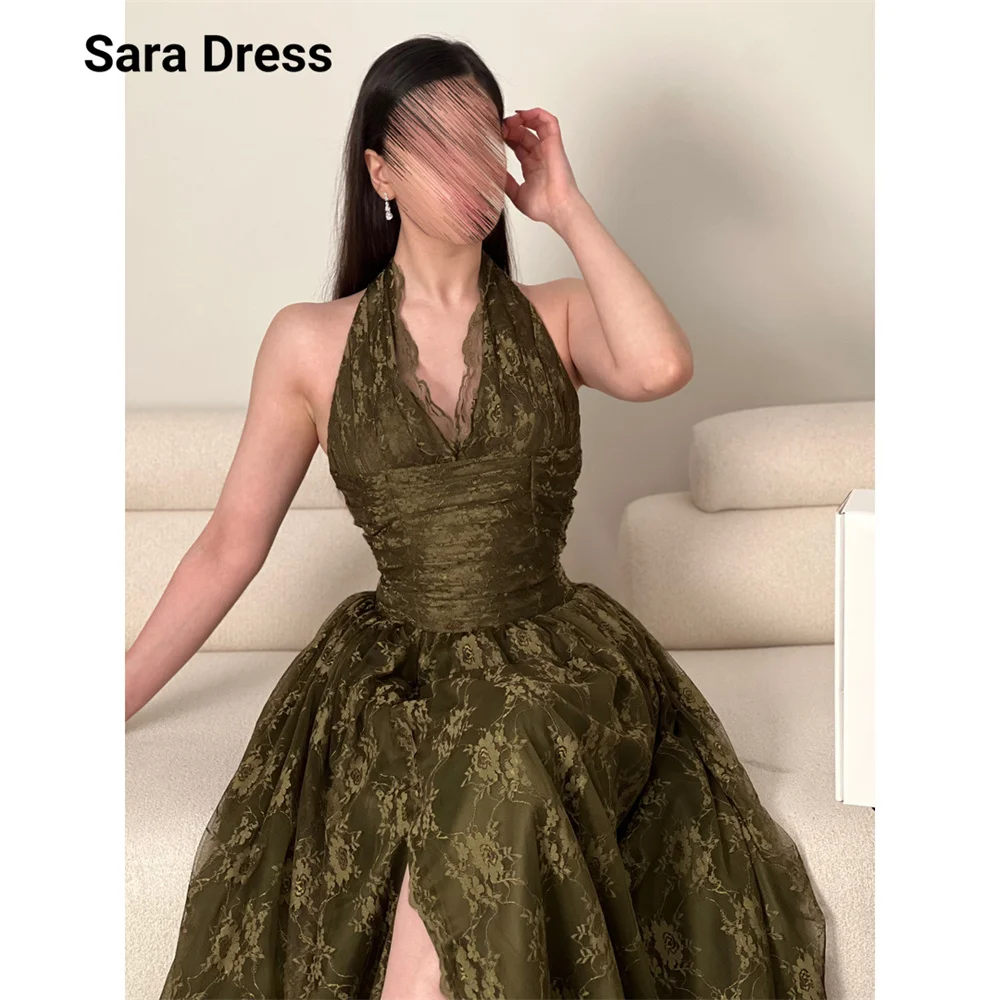 Элегантное вечернее платье Sara Custom A-line с боковым разрезом и кружевом, зеленое, для свадеб и торжественных мероприятий, роскошное женское платье для вечеринок (art.: 3920dbdde1223) - 3920dbdde1223