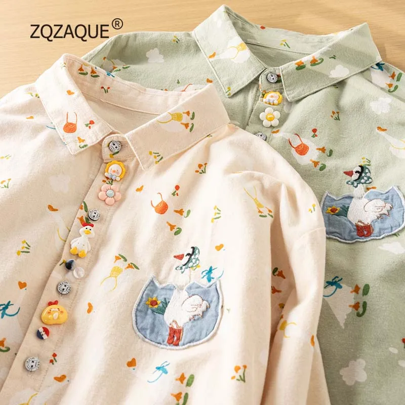 Вышитая большая белая шерстяная рубашка с гусиной женская зимняя новая стильная