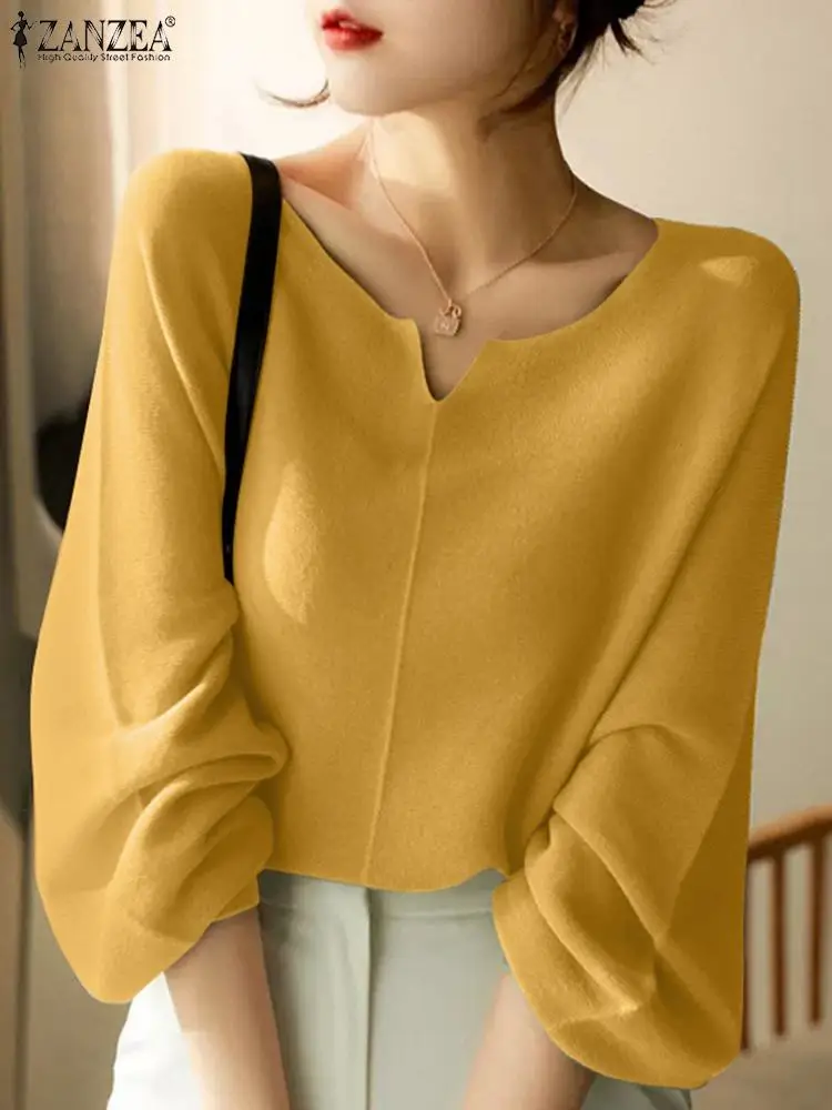 

2023 ZANZEA Elegant Women Blouse Autumn Fashion V Neck Long Sleeve Shirt Casual Solid Work Tunic Tops Femininas Blusas Chemise