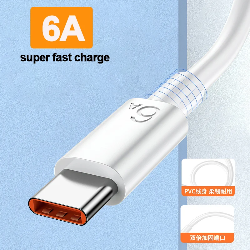 

6A USB Type C Cable 66W USB C Fast Charge Data Cable for Huawei Xiaomi IQOO Redmi 50 Nova7 9pro Mobile Phone Accessories