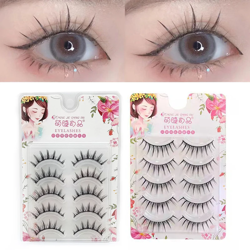 

Freeship 5 Pairs Natural Tapered False Eyelashes Japanese Fairy Cos Cross Curling Wispy Lash Extension Makeup Women Maquillaje