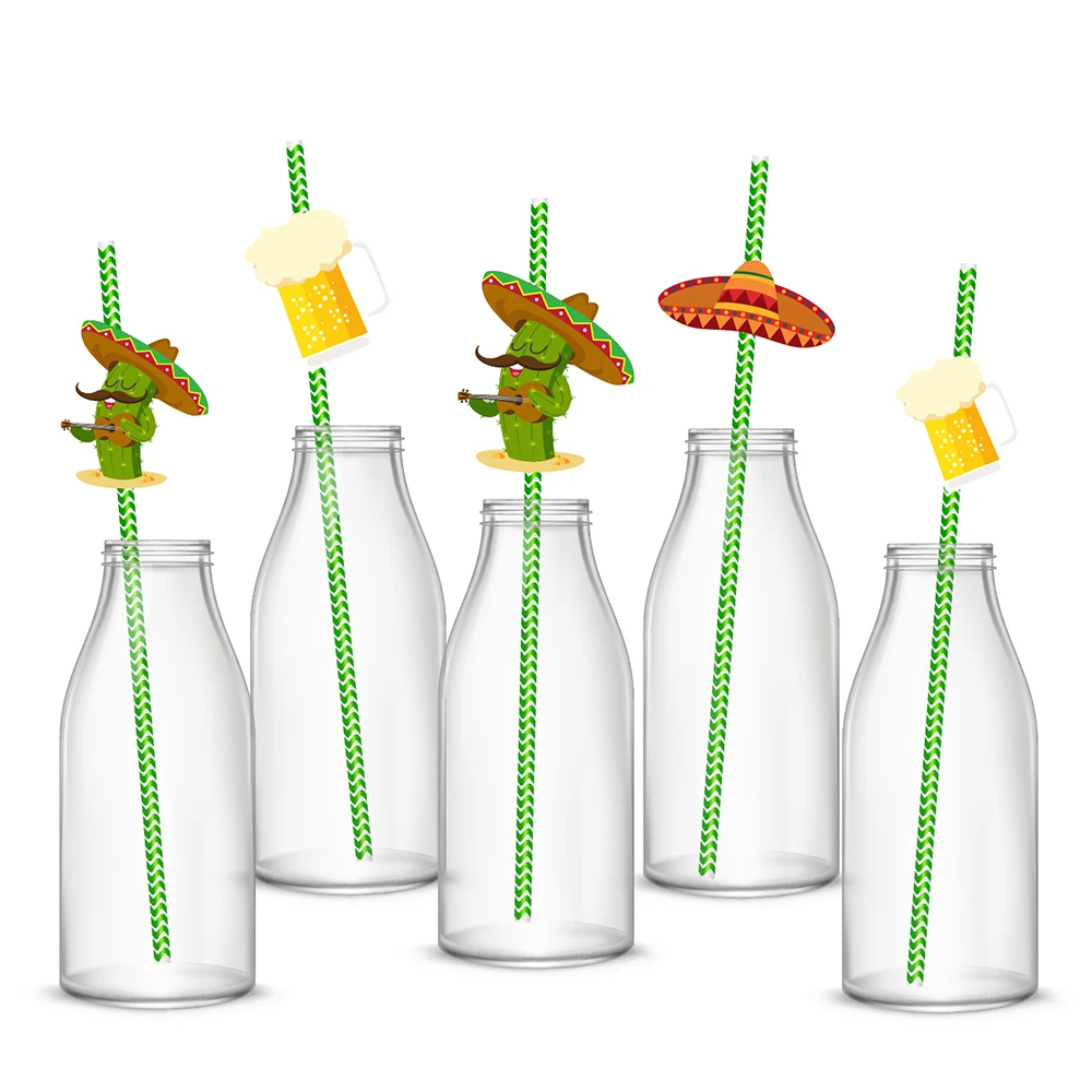 

Mexico Party Disposable Juice Drinking Straw Mexican Cartoon Cactus Kids Birthday Wedding Party Cocktail Paper Straws