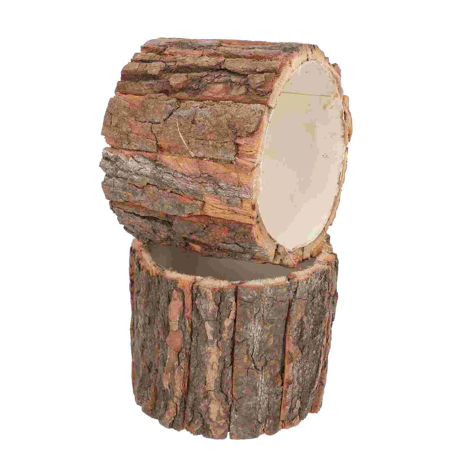 

2 Pcs Wooden Flower Bucket Home Décor Farmhouse Flower Pot Vintage Flower Vase Bark Flower Bucket Rural Wedding Decoration