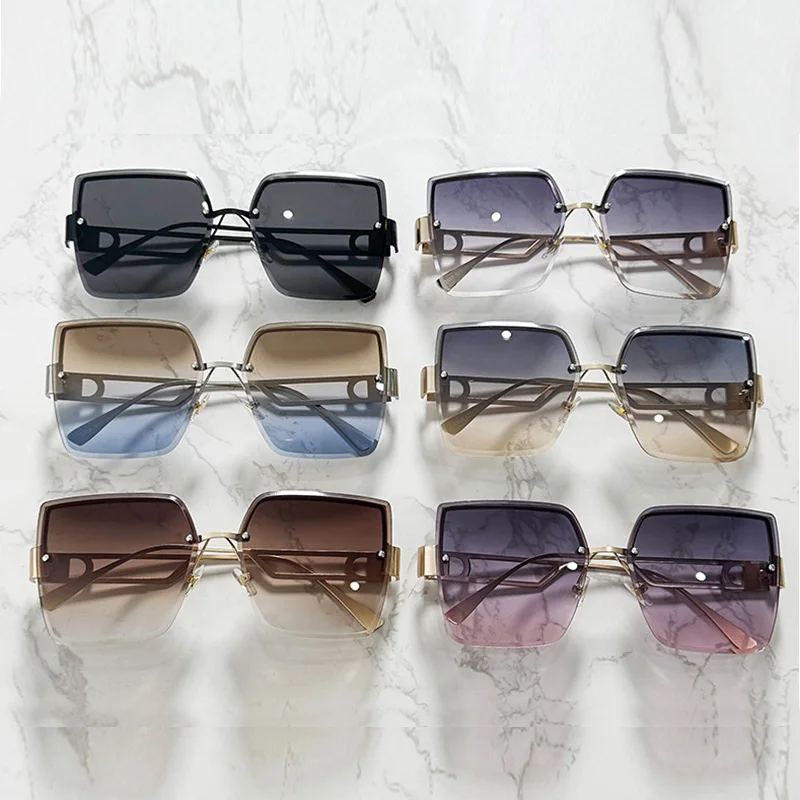 Очки солнцезащитные унисекс квадратные градиентные без оправы UV400