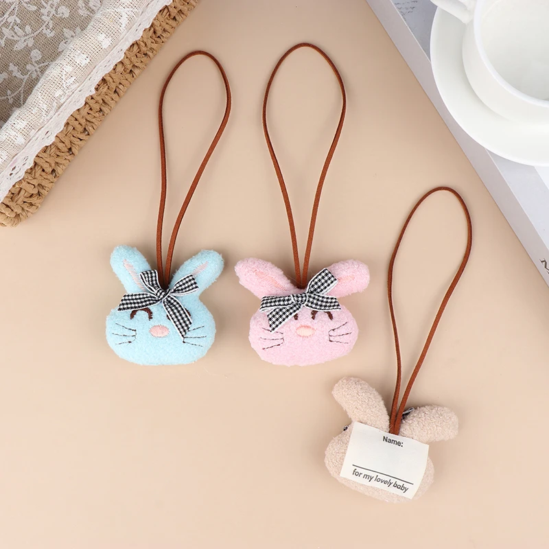 

For Identification Of children's School Bags And Water Cups Cute Plush Bow Bunny Keychain With Name Tag Cartoon Doll Pendant