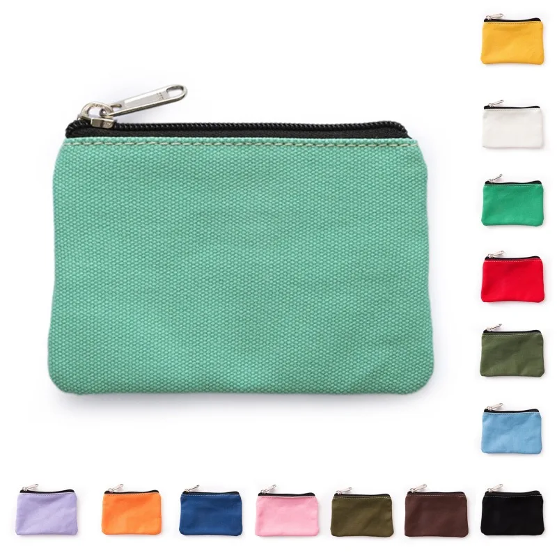 

14 Color DIY Plain Canvas Cotton Bag Pure Zipper Coin Key Bag Money Pocket Women Men Hand-held Coin Purse Small Wallet Kid