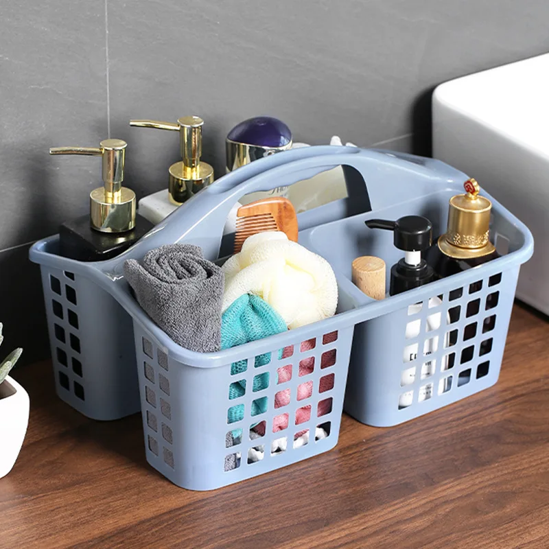 

1pc Plastic Portable Bath Basket Storage Organizer Dorm Bathroom Basket Sundries Washing-up Cleaning Supply Basket With Handle
