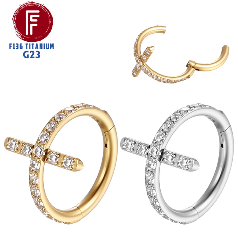 

F136 Titanium Piercing Tragus Earring Nose Hoop Ring Cartilage Spiral Hinged Segment Zircon Diaphragm Clicker Women Body Jewelry