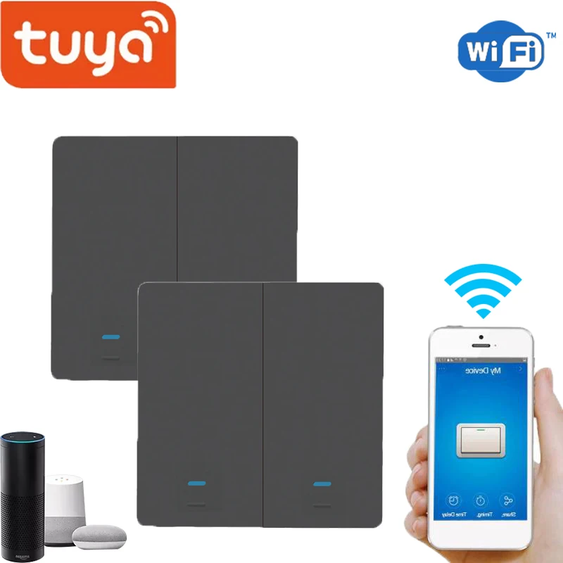

Tuya Smart Switch WiFi Push Button Wall Light Switches EU/UK 220V Neutral Tuya App Wireless Control Works With Alexa Google Home