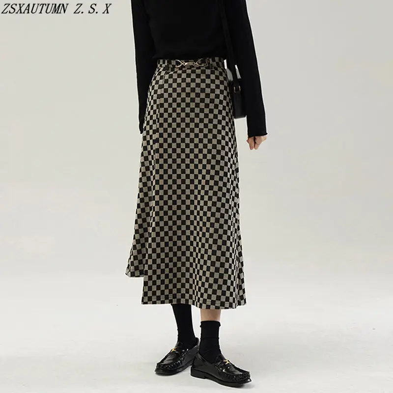 

Japanese Knitted Skirt Women's Autumn Winter Fashion Elegant High Waist A-line Hip Wrap Skirt Girls Casual Indolent Half Skirt