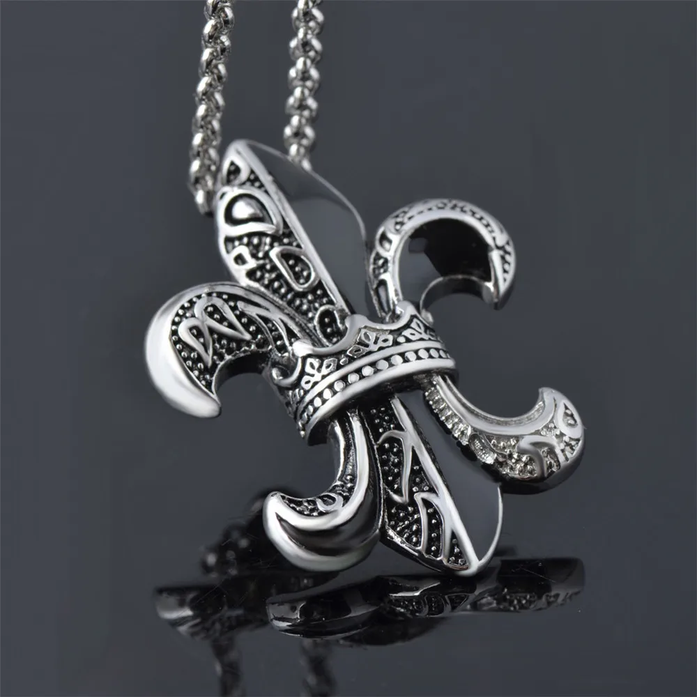 

Mens Fashion Stainless Steel Fleur De Lis Pendant Necklace Jewelry Chain Gift