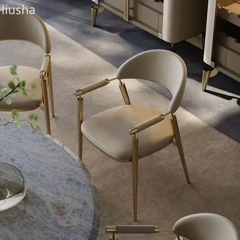 

Light luxury high-end home dining chair simple modern full leather tea chair reception negotiation chair designer armchair