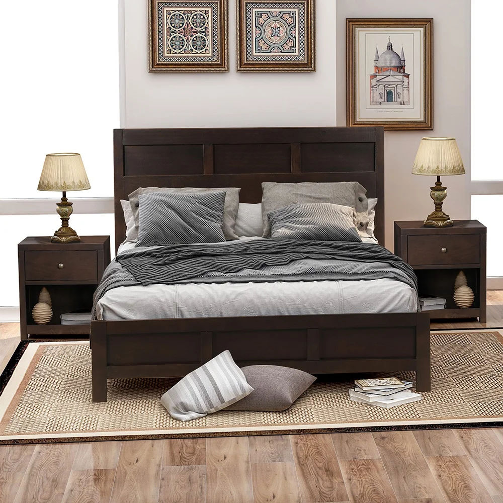 

Classic Rich Brown 3 Pieces King Bedroom Set (King Bed + Nightstand*2)