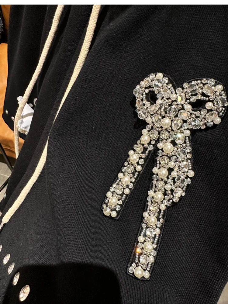 Fashion Brand Rhinestone Casual Shorts Women 2023 Summer A- Line Diamond Bow Pearl Heavy Industry Leopard Head Booty Shorts