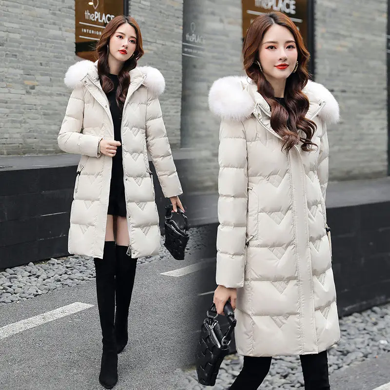 

2023 Women's Winter New Long Thicken Warm Coats Female White Duck Down Jackets Ladies Real Fur Collar Hooded Outerwear B65