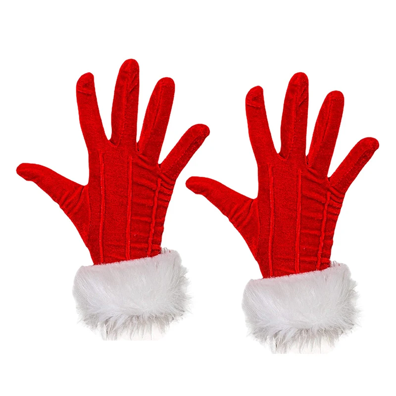 

Christmas Skeleteen Red Fur Costume Gloves - Red Velvet Gloves With White Furry Cuff Accessories For Costumes For Women And Kids