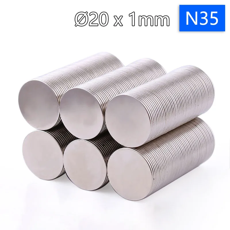 

Неодимовый магнит N35 20x1 мм, редкоземельные магниты NdFeB, Круглый супермощный сильный постоянный магнит, диаметр 20 мм, толщина 1 мм