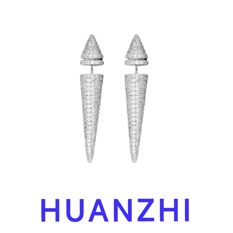

HUANZHI 2023 новые конические блестящие циркониевые длинные висячие серьги, Специальные индивидуальные серьги с кристаллами для женщин и мужчин...