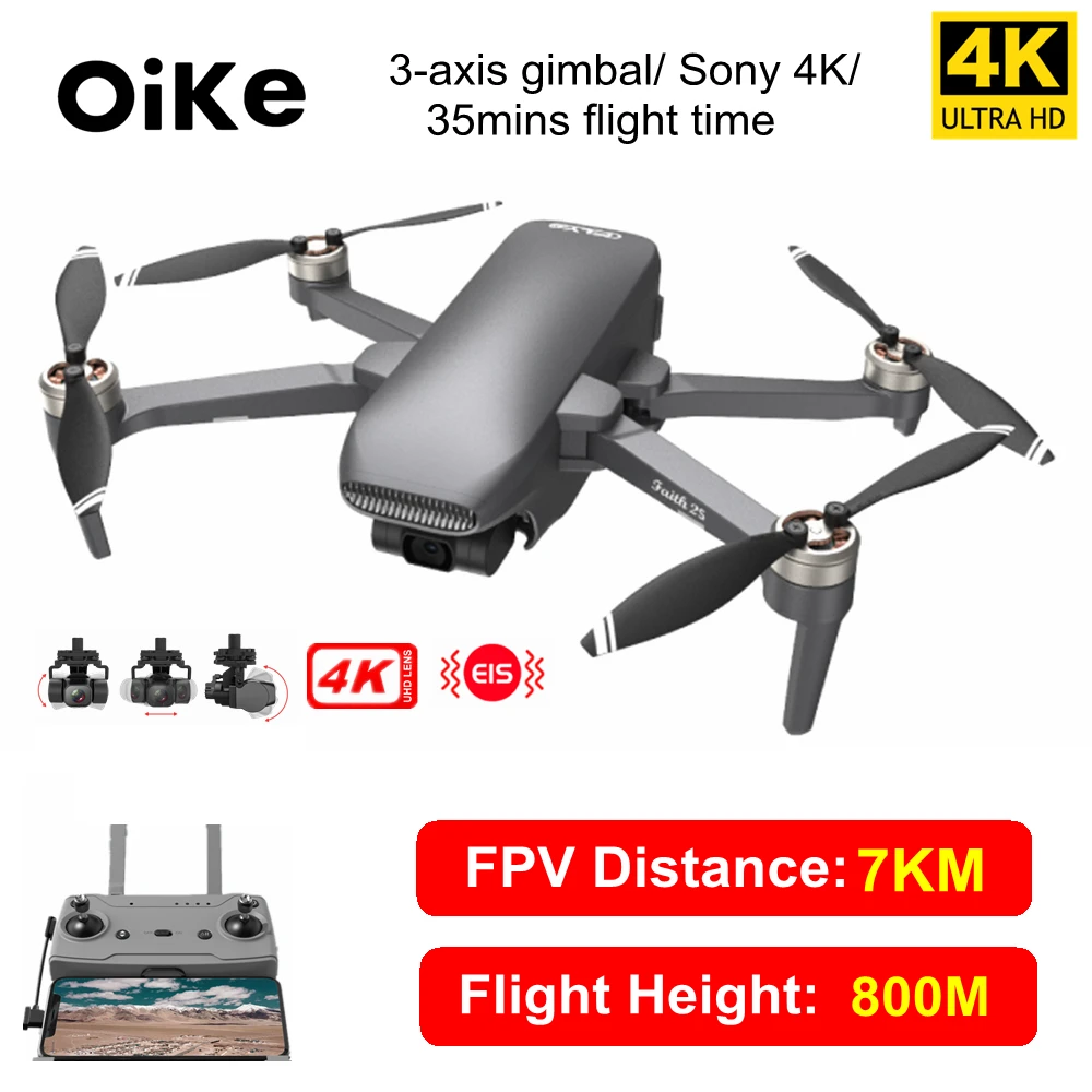 

Professional 4K GPS Drone, with 3 Axis Gimbal Sony Camera, FPV Distance 7KM, Flight Height 800m, Remote Control Range 7KM Dron