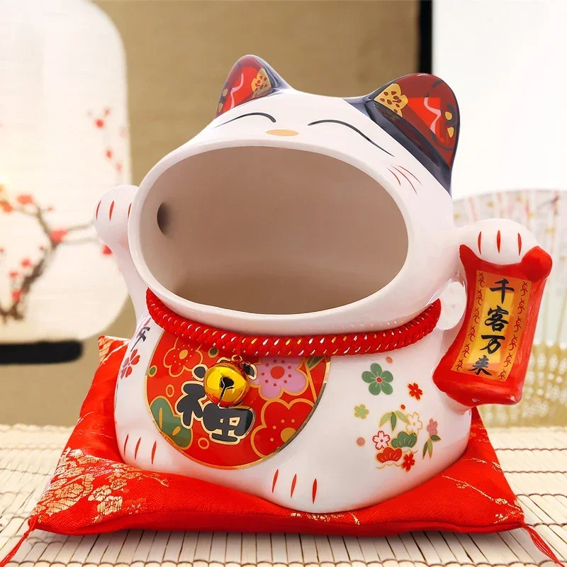 Фото 8-дюймовая керамическая коробка конфет Maneki Neko Lucky Cat, копилка, копилка для хранения кошек, банка для закусок №1