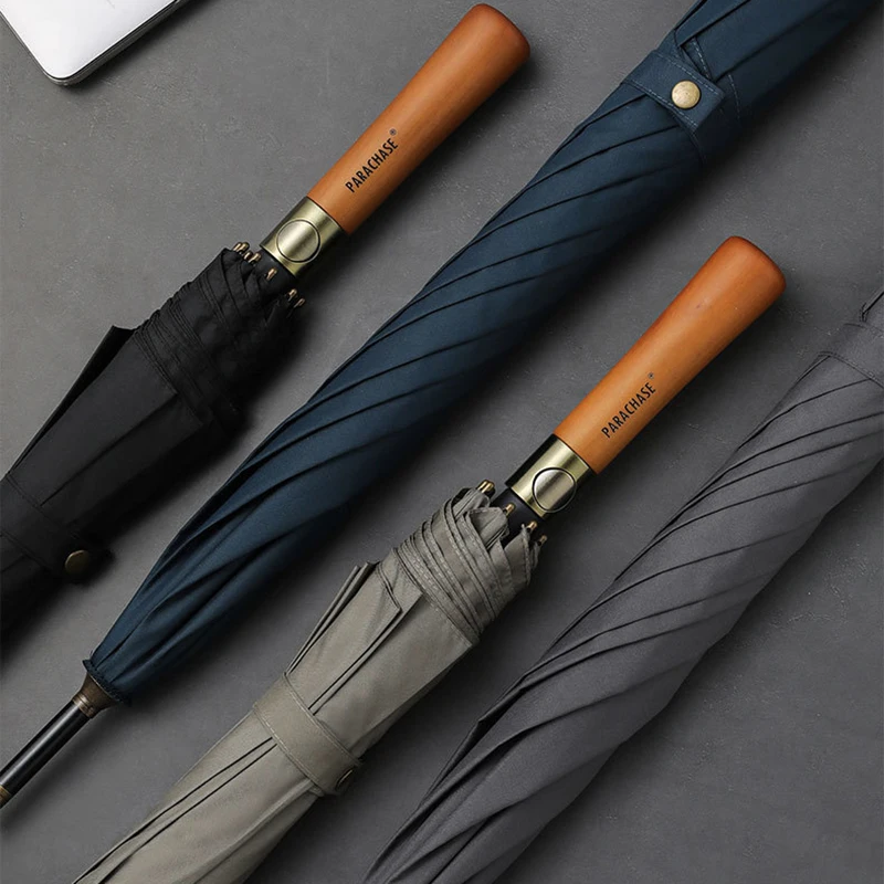 Folding Parachase Wooden Long Umbrella Male Big Size Windproof Golf Umbrella Business Style Strong Corporation Umbrella WH100YH