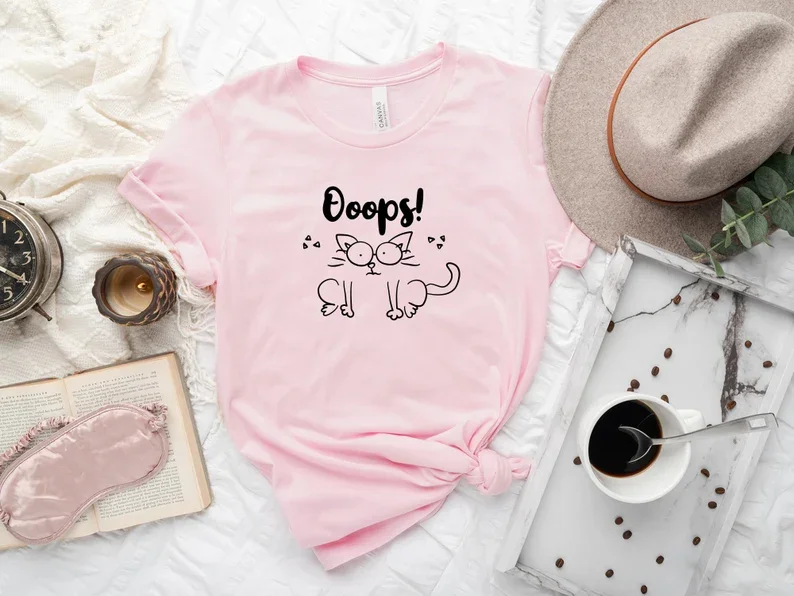 Оопс! Рубашка, рубашка с изображением любовной кошки, забавный подарок для влюбленных, подарок хозяину, женский топ с коротким рукавом и круглым вырезом, 100% хлопок, Харадзюку
