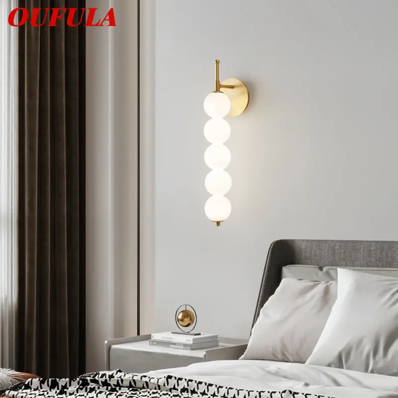 

OUFULA Modern Glass Light Sconce LED 3 Colors Creative Brass Gold Wall Lighting Fixture for Home Living Room Bedroom Decor