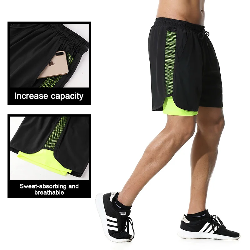 

Men's Casual Shorts 2 in 1 Running Shorts Quick Drying Sport Shorts Gyms Fitness Bodybuilding Workout Built-in Pockets Short Men