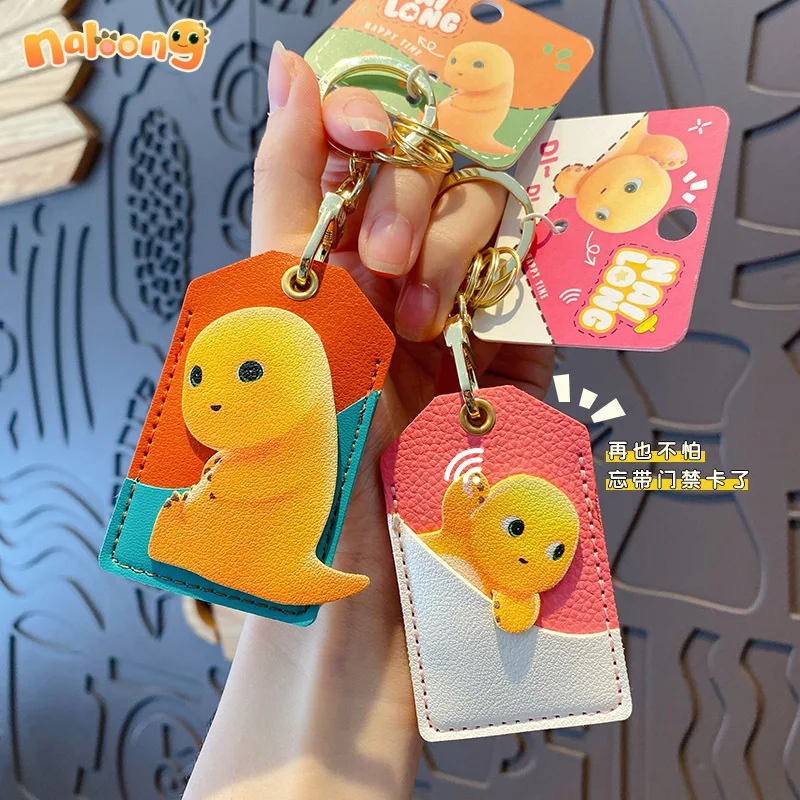 

Nailong Leather Access Card Cover Keychain Pocket Bus Card Keychains Mobile Phone Bag Car Pendant Key Ring Gift Key Chain Toys