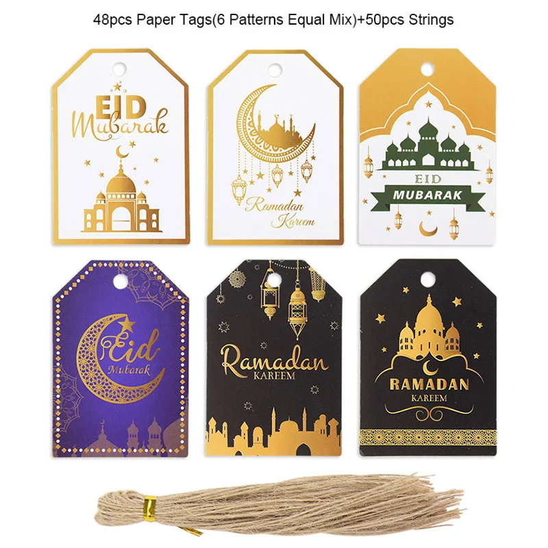 

48pcs Muslim Eid Mubarak Gift Tags Ramadan Decoration Islamic Festival Party Favors Eid Al Adha Kareem Decor Packaging Labels