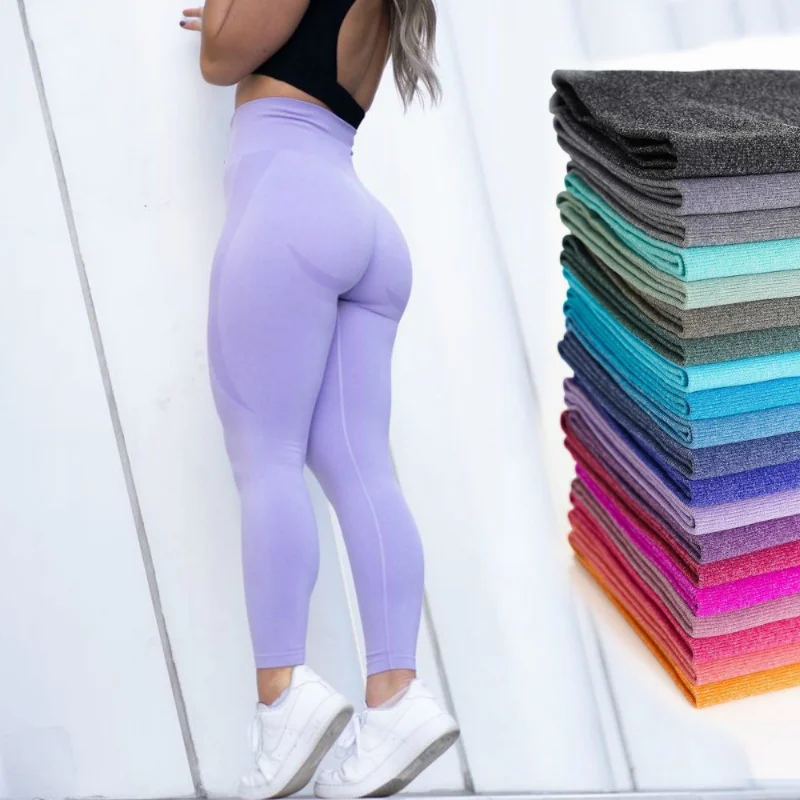 Curve Contour Seamless Leggings Women Yoga Pants Gym Outfits Workout Clothes Fitness Sport Women Wear Solid Pink Lilac Stretch
