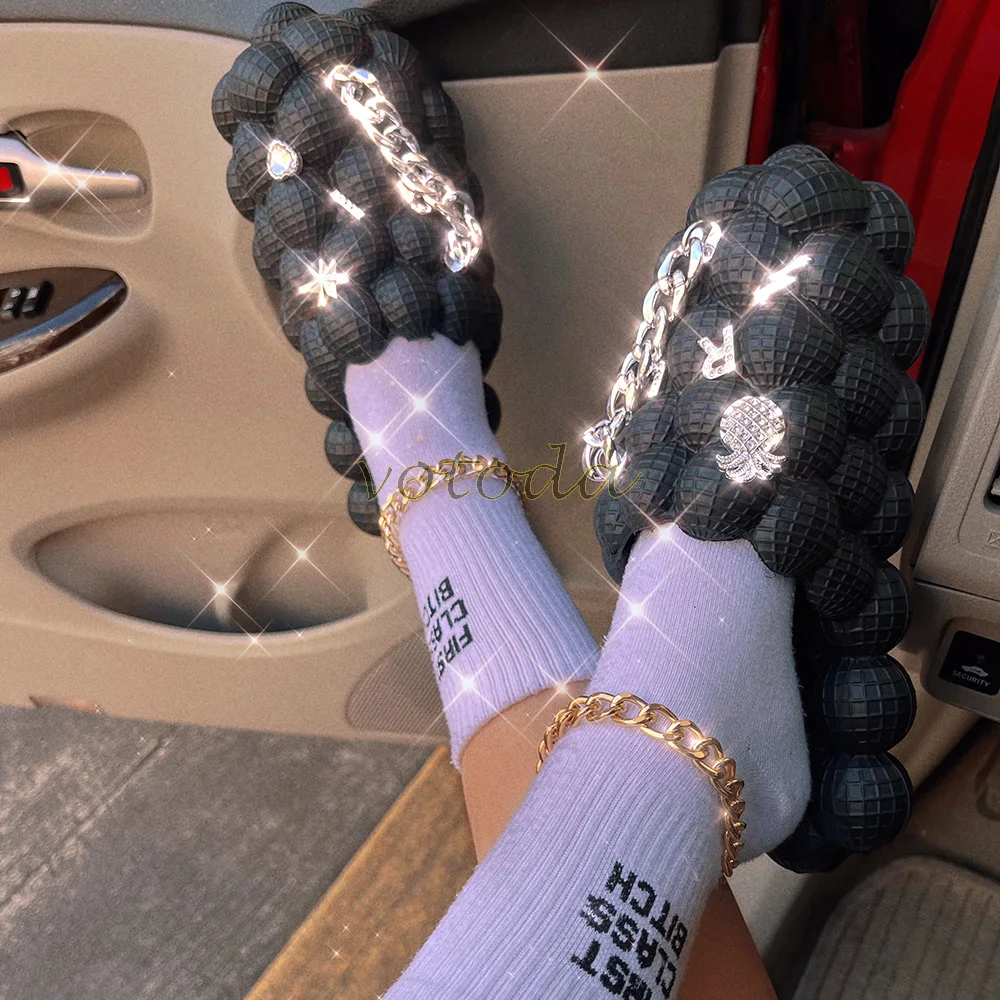 2022 новые летние женские массажные тапочки модные сланцы Стразы с цепочкой