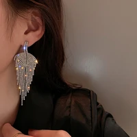long tassel full rhinestone drop earrings golden leaf dangle earrings for women fashion jewelry accessories