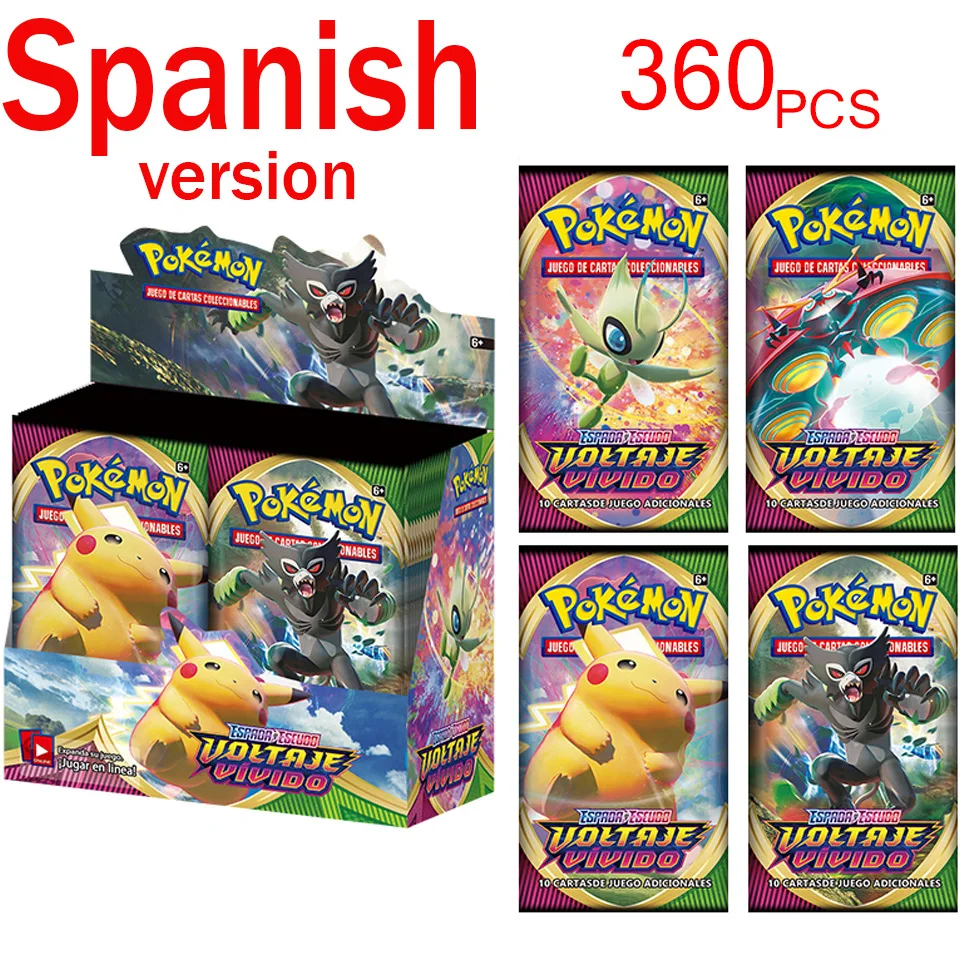 

New Pokemon Series 360 Booster Card Packs Spanish Baby Cards Board Game Battle Cards Elf Cards FUSION