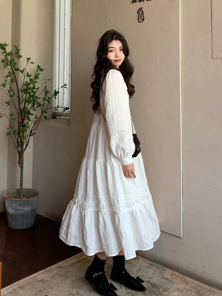 Hikigawa весенние корейские модные женские свободные платья с круглым воротником