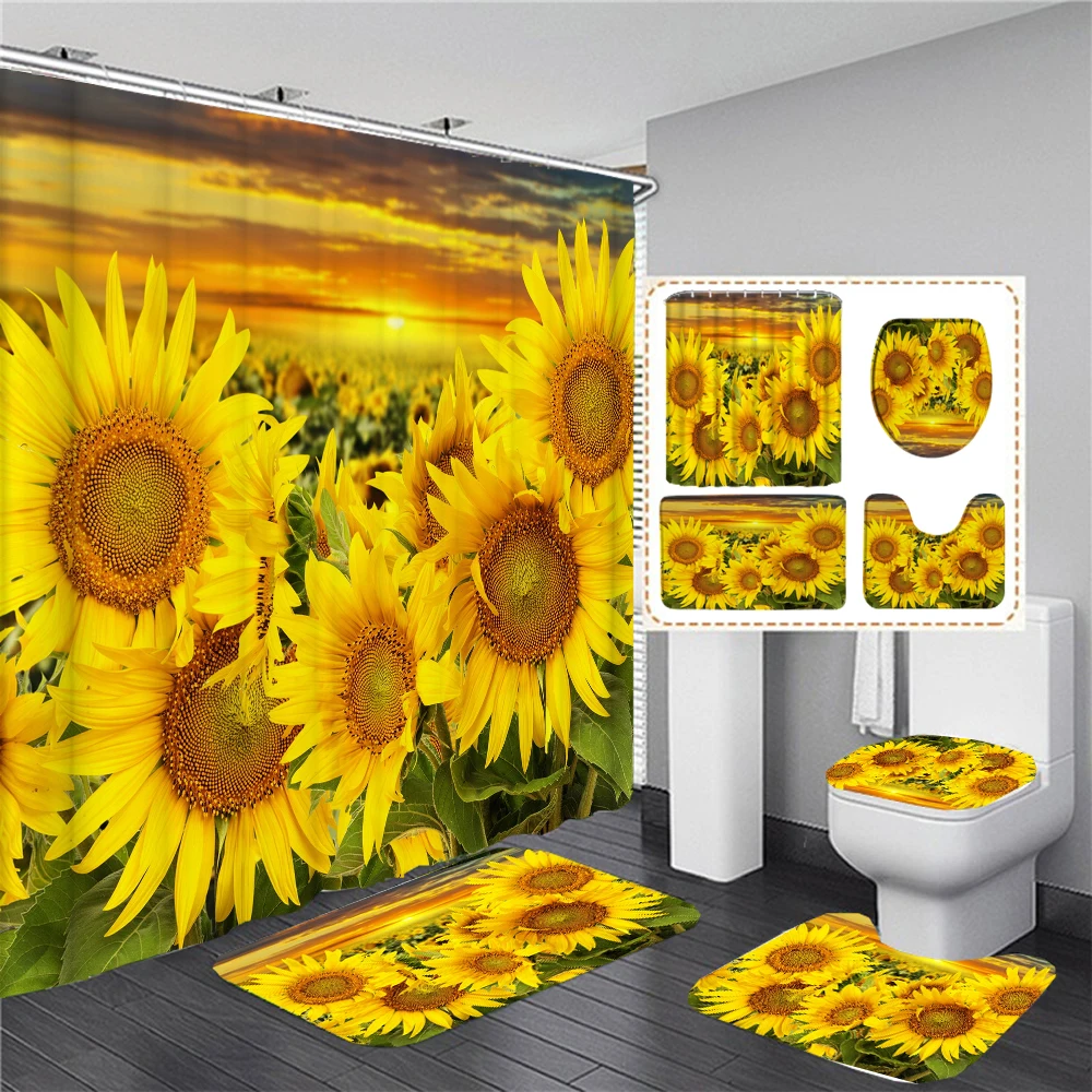 

Комплект занавески для душа с рисунком подсолнухов и цветов