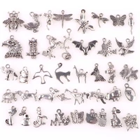 40pcs mix silver color animal bee mouse butterfly lion dragonfly duck charms alloy pendant for jewelry making diy accessories