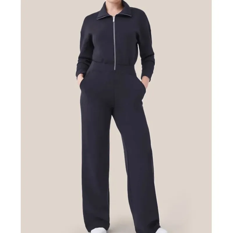 Цельный комбинезон женский осенне-зимний новый черный повседневный свитшот на