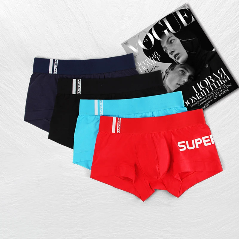 

AIIOU Men Sexy Underwear Boxer Cotton Underpants Boxer Shorts Letter Print Underwear Comfortable Breathable Male Panties Stretch