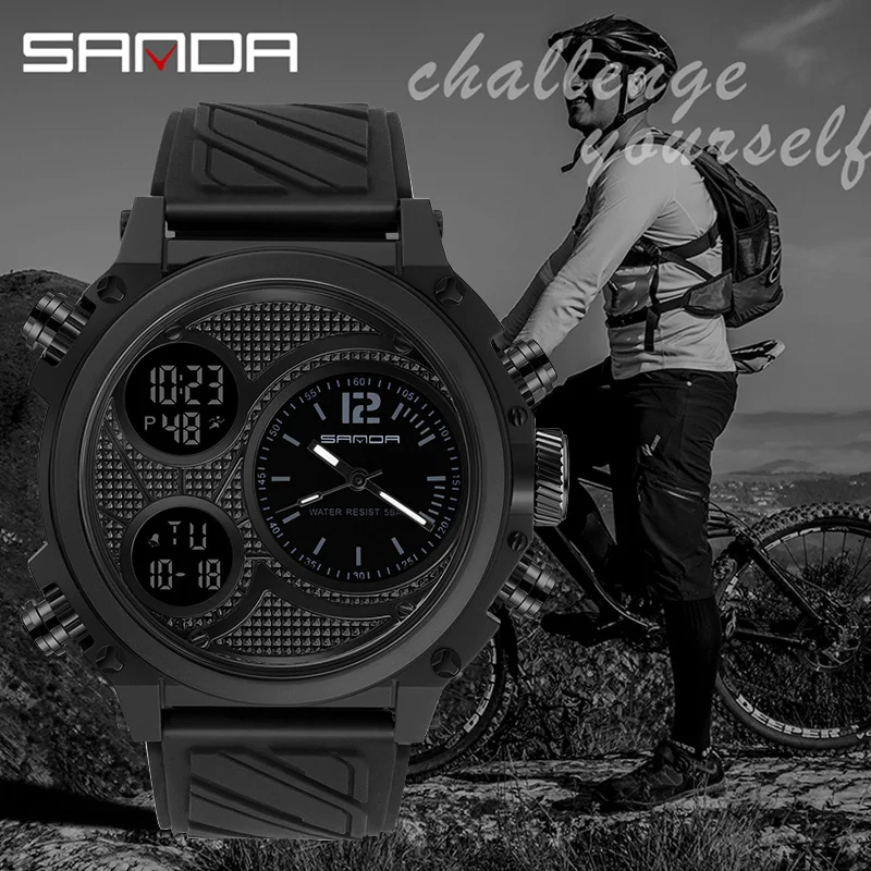SANDA светодиодный цифровые спортивные мужские часы водонепроницаемые