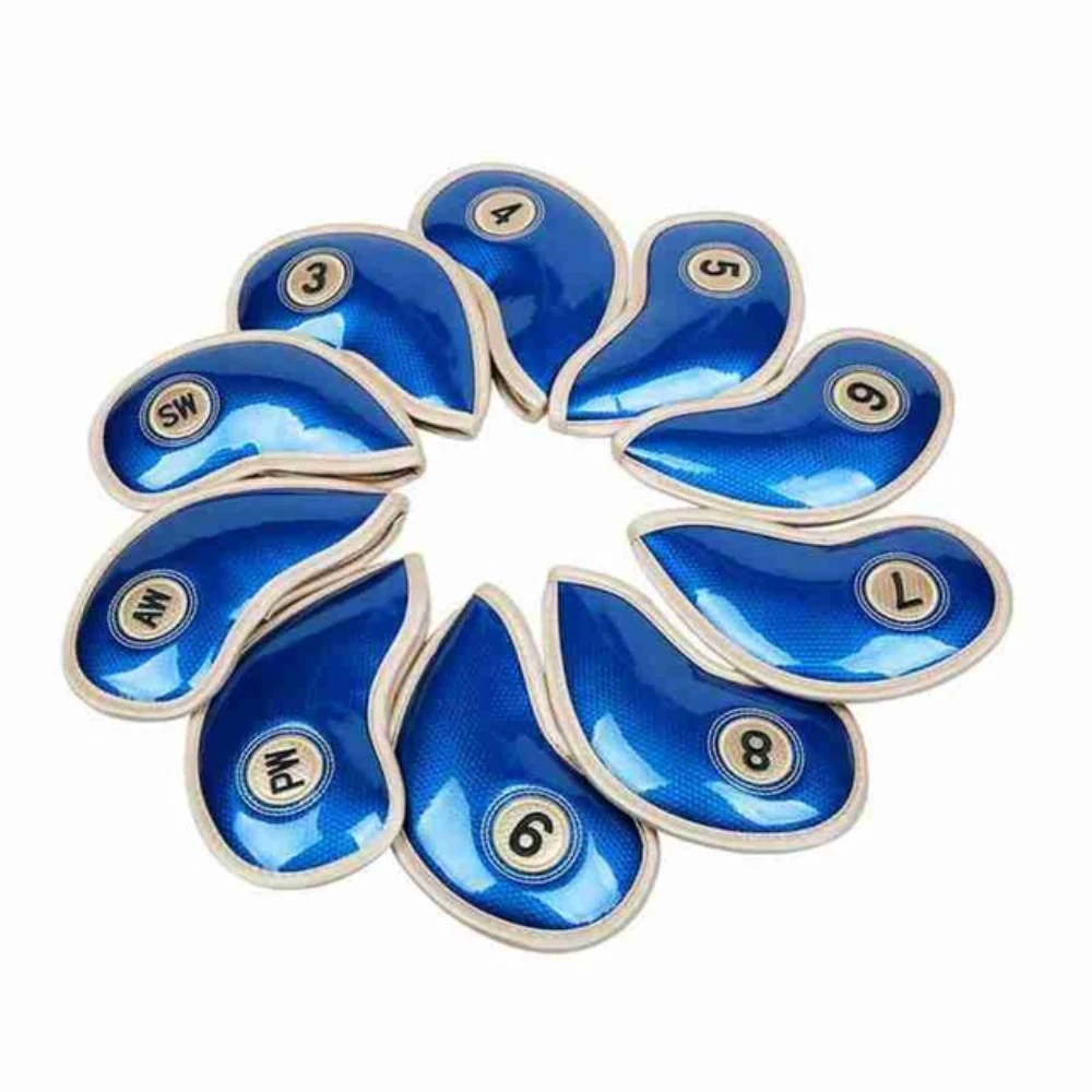 

10 Pcs / set Durable Golf Head Cover Set Iron Head Covers Water-resistant PU Leather Golf Club Head Protector Golf Accessories