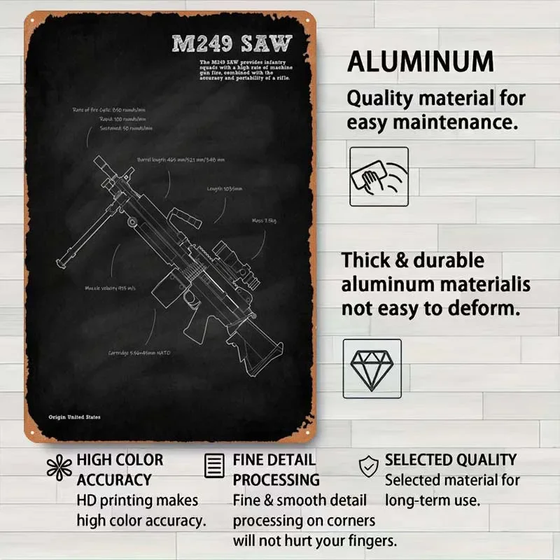 M249 пила-пулемет схема металлический плакат украшение Настенный декор гостиная