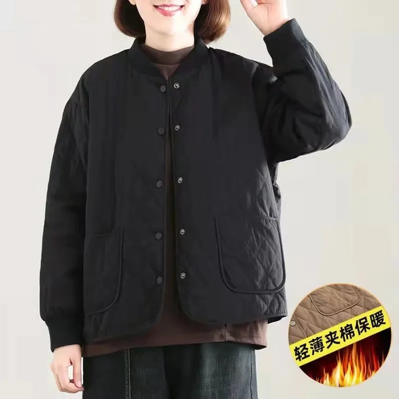 Solid Color Retro Down Cotton Coat Female Diamond-Shaped Fashion Simple Casual 2022 Winter New All-Match Top Coat Women's Tide W