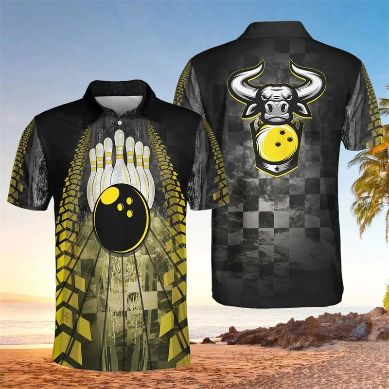 Рубашки поло с 3D принтом для боулинга и мяча команды мужчин одежда Ninepins Player
