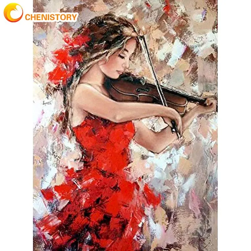 

CHENISTORY Diamond Painting Woman New Arrival Diamond Embroidery Portrait Cross Stitch Mosaic Violin 5D DIY Art Home Decor