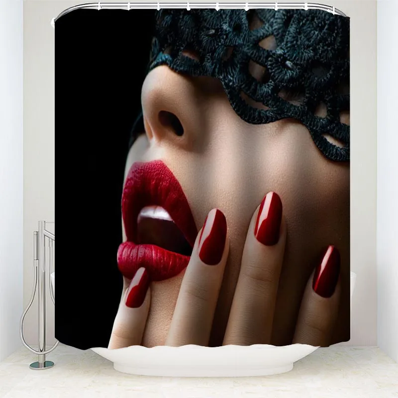 

Популярные женские декоративные занавески для ванной комнаты с красными губами, декоративные занавески для душа, водонепроницаемые занаве...