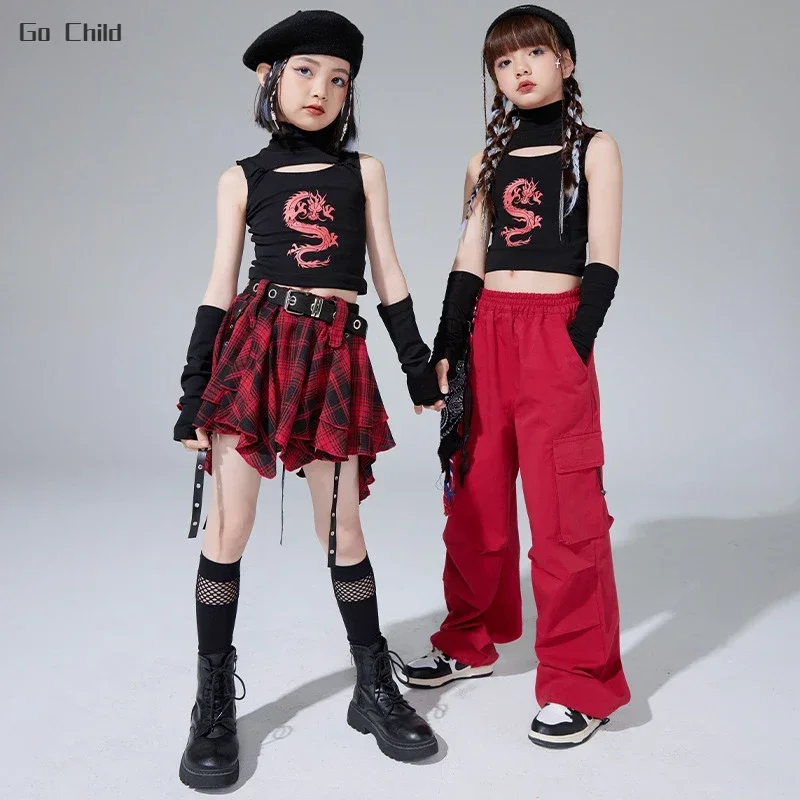 УКОРОЧЕННЫЙ ТОП В Стиле Хип-хоп для девочек клетчатая юбка уличного танца